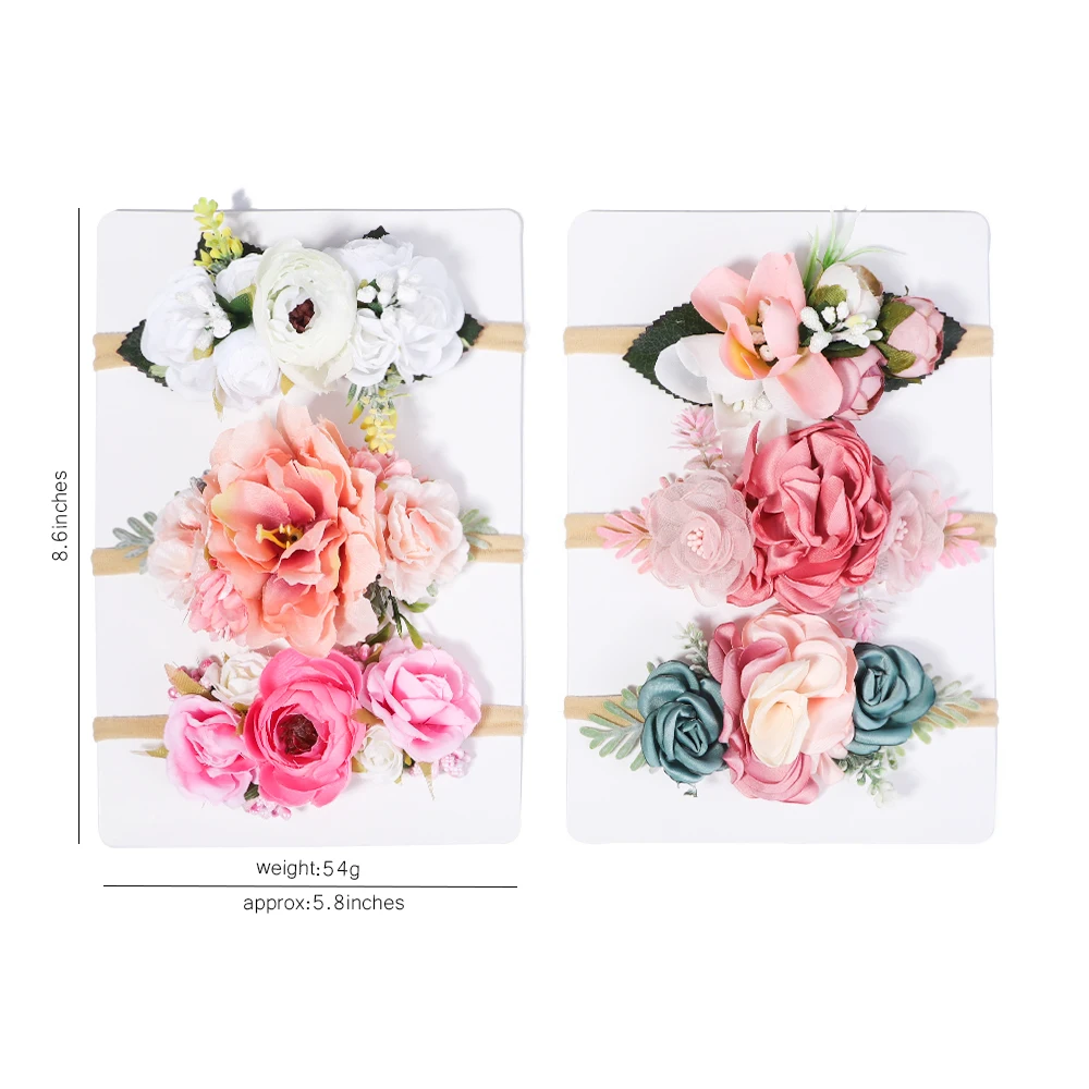 3/4Pcs/set Cute Artificial Flower Baby Headband Newborn Elastic Nylon Hair Bands Toddler Hairbands Headwear Kid Accessories Gift