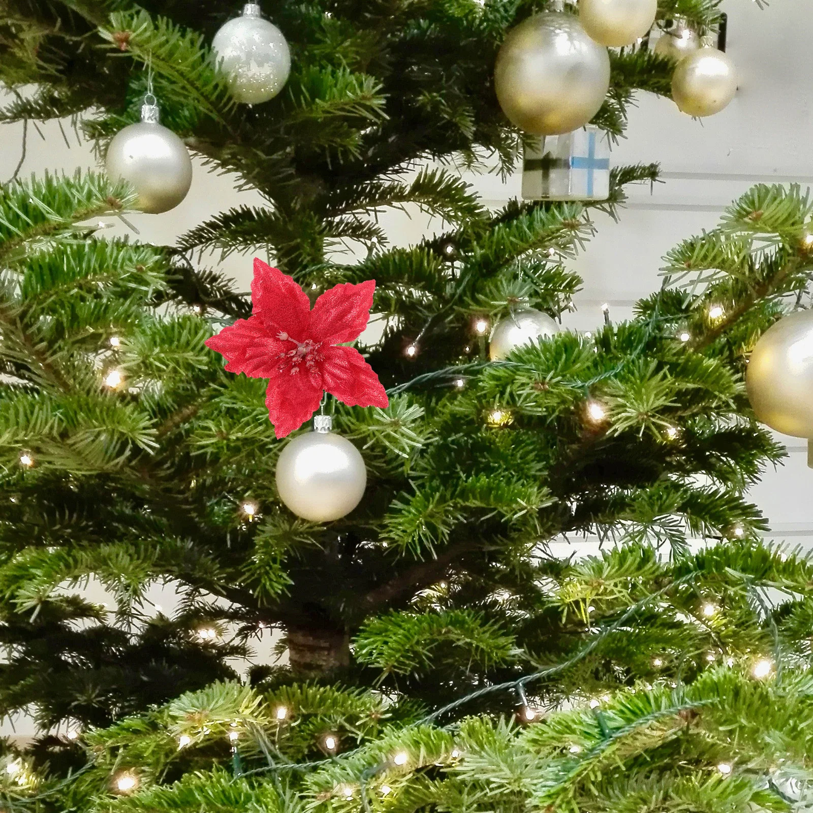 

10Pcs Christmas Flower Decor Delicate Lifelike Flower Decorations Warm Colorful Hanging Blossoms for Home Party Scene Layout Use