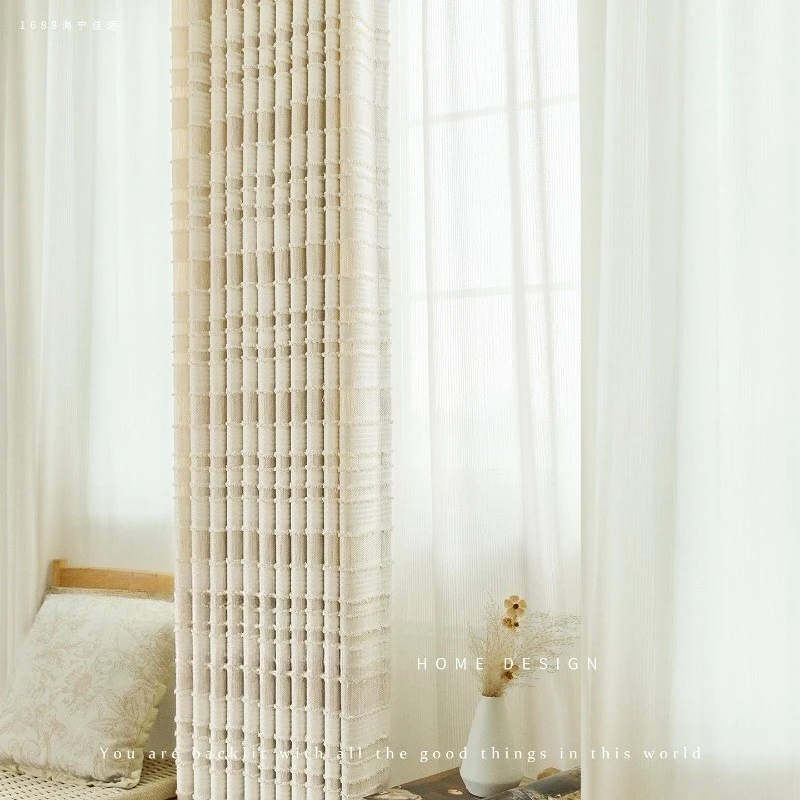 White Woven Cut-out High-end Curtains for Living Dining Room Bedroom Luxury Custom Size Elegant Decoration White Tulle Drapes
