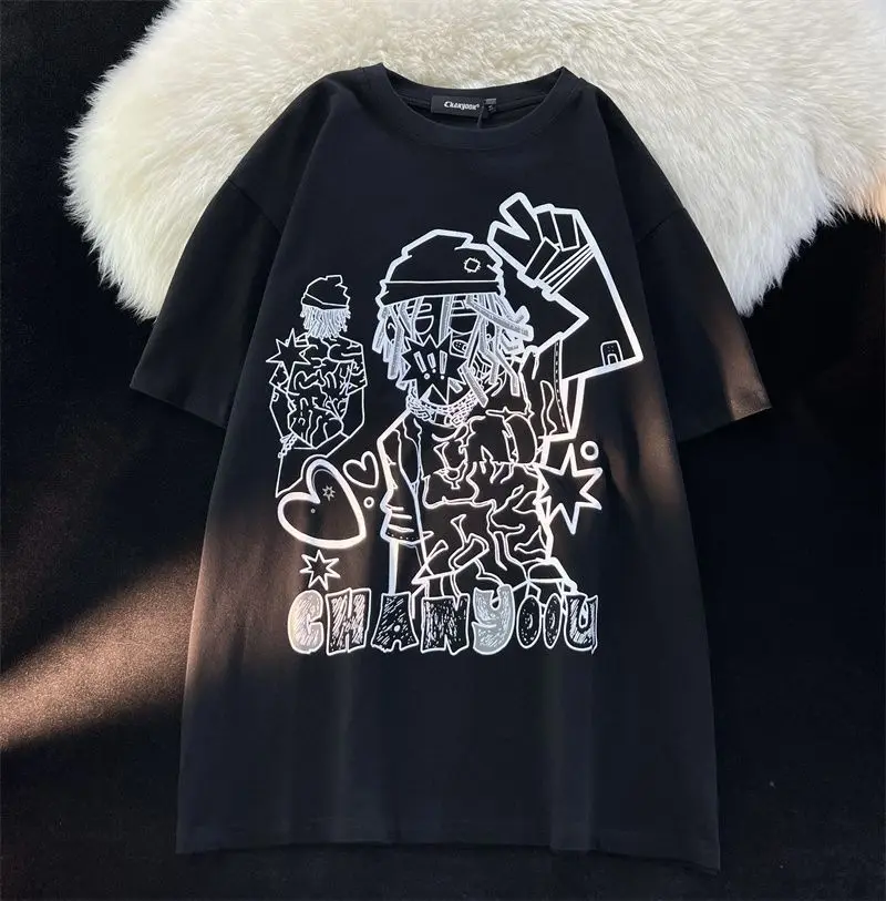 New Hip Hop Graffiti Comics Boy Anime T Shirts Men Cool Streetwear Graphic Tee Loose Oversized Cotton Tops Summer Kawaii Clothes