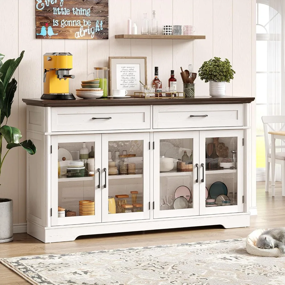 

Modern 60" Console Buffet with Glass Doors and Adjustable Shelves
