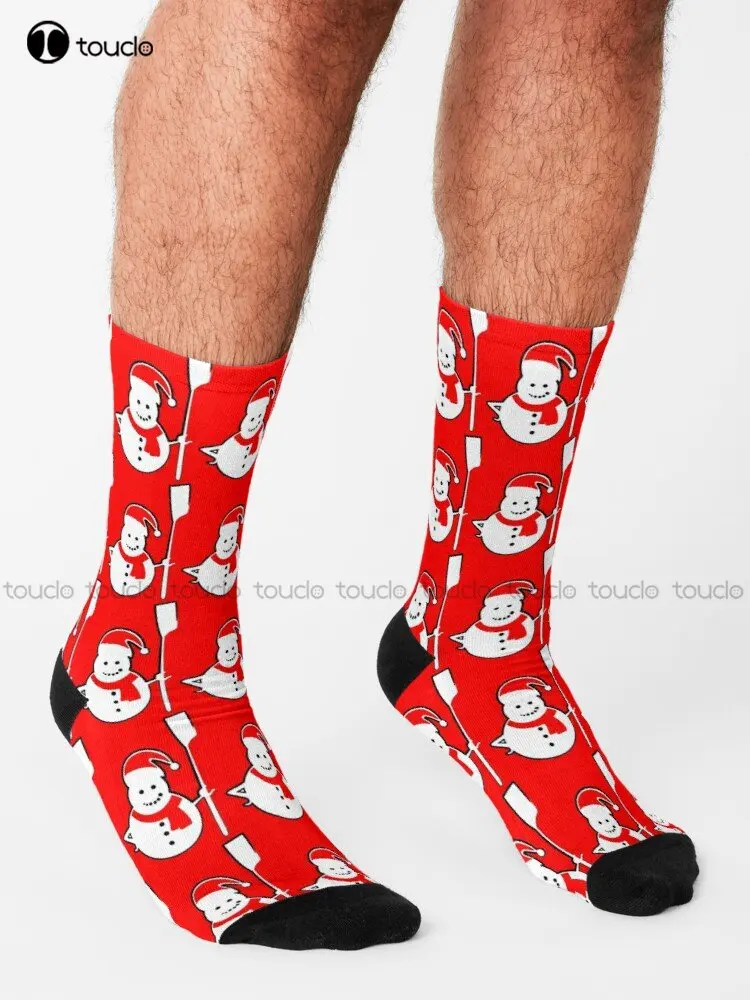 Rowing Santa Snowman Socks Womens Winter Socks Personalized Custom Unisex Adult Teen Youth Socks 360° Digital Print Custom Gift