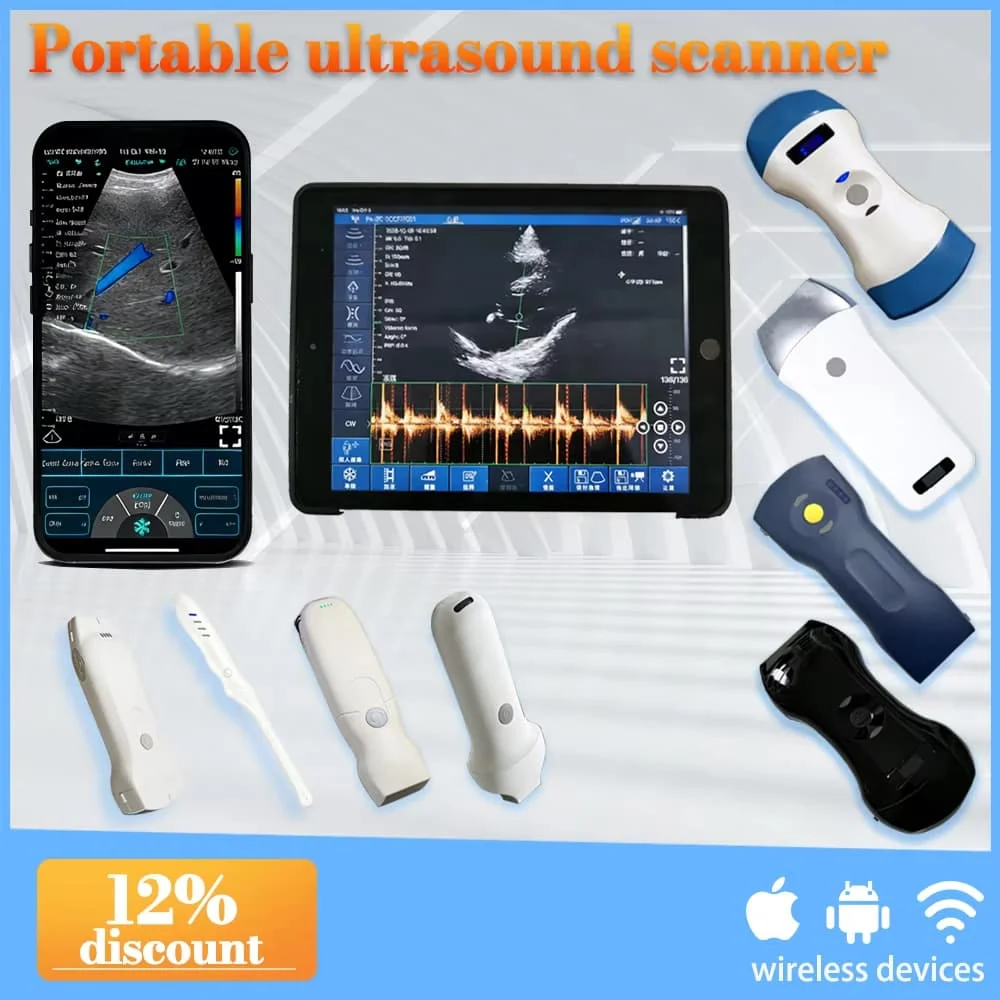 Sonda de Ultrassom Sem Fio WIFI com Doppler Colorido, Compatível com IOS/Android/Windows, Scanner Portátil com Maleta Grátis