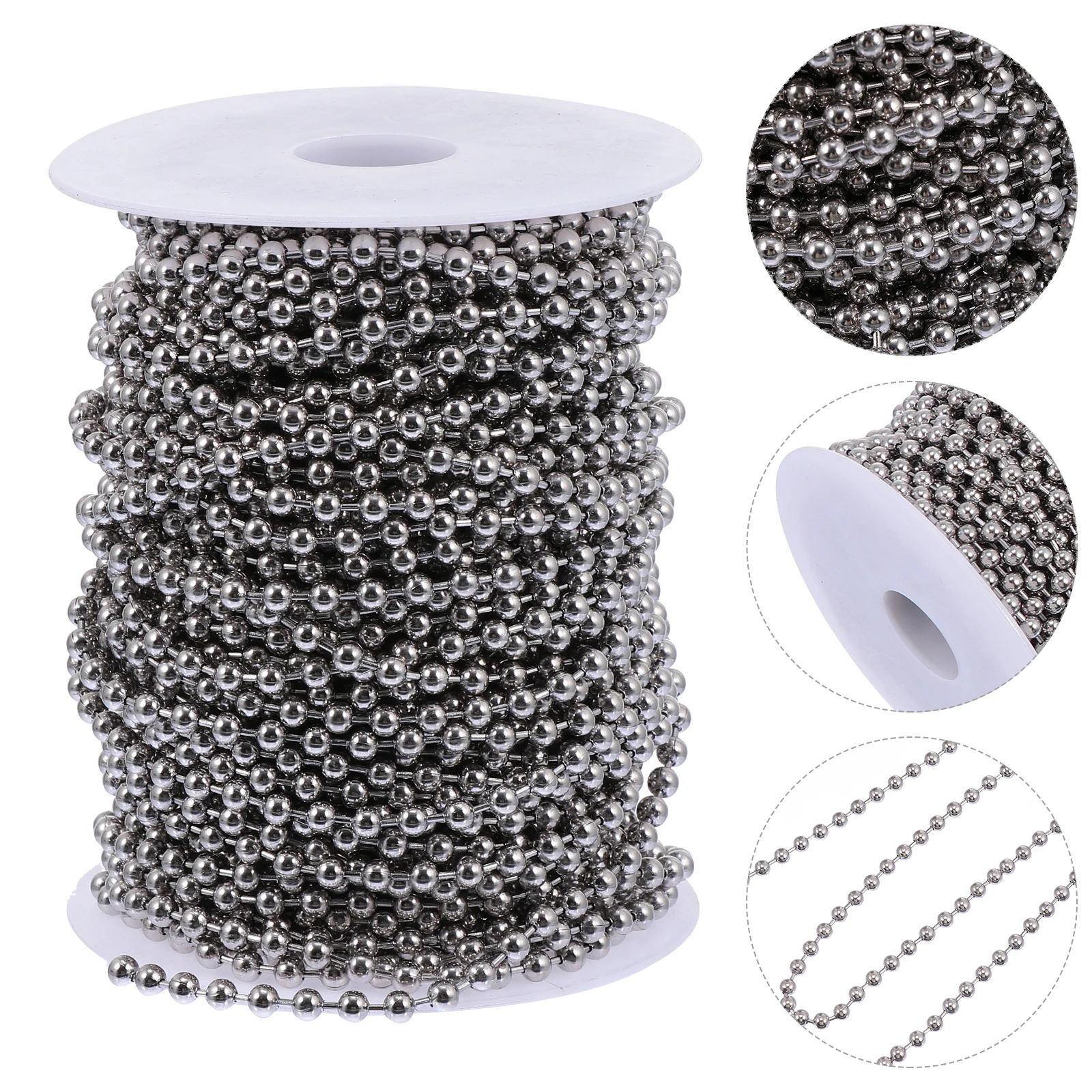 

30m 4.5mm Diameter Stainless Steel Beaded Pull Chain Extension for Jewelry Making and Roller Blinds