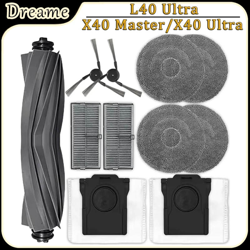 For Dreame X40 Ultra/L40 Ultra/X40 Master Robot Vacuum Accessories Main Side Brush Filter Mop Cloth Dust Bag Replacement Parts