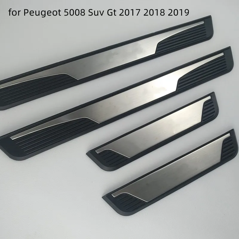 for Peugeot 5008 Suv Gt 2017 2018 2019 Plastic Metal Door Sill Scuff Plate Plates Trim Car Accessories 4 Pcs