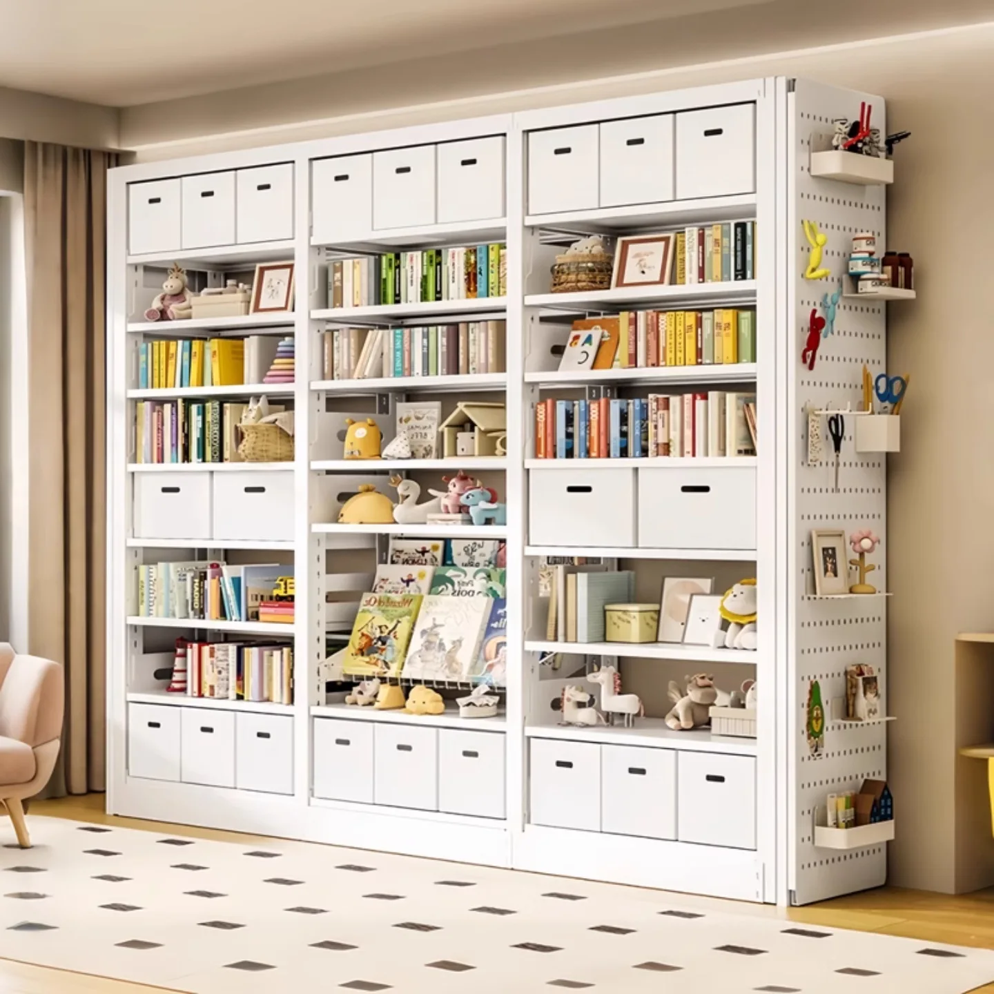 Steel library bookshelf integrated wall floor shelf living room multi-layer home children's library iron bookcase