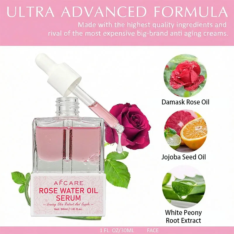 Natural Pure Rose Water Oil Serum For Face Rosa Damascena Hydrosol Essence Refreshing Rosewater Skin Moisturizing Soothes