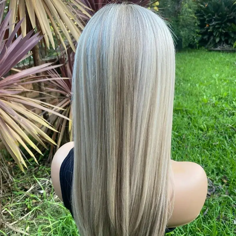 High Quality Wig Platinum Ash Blonde Synthetic HD Lace Front Wig Heat Resistant Cosplay Small Large Size Cap For White Women