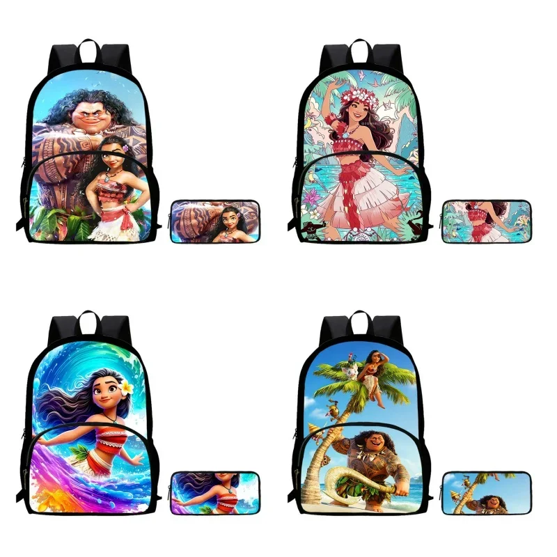 2Pcs Set Mochila M-Moana School Backpack with Front Pocket,School Bags for Girls Boys,Durable Light Weight Cartoon Kids Bags