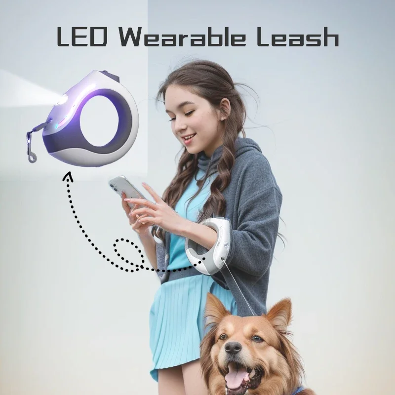 

LED Pet Retractable Leash Wearable Touch Dimming Suitable for Small Dogs, Medium Dogs and Cats Pet Supplies Luminous Travel Safe