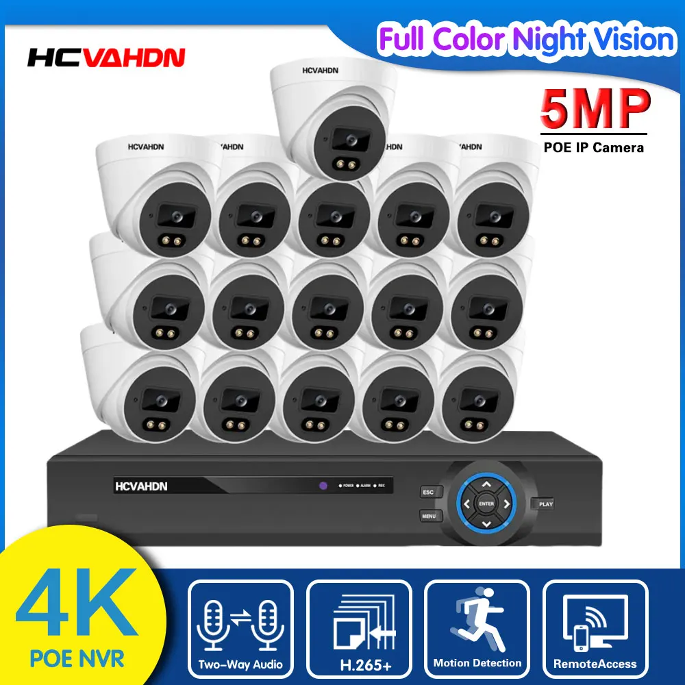 

16CH 5MP POE Security Camera System Set 4K NVR Security Camera System 2 Way Audio Home CCTV Dome Camera Video Surveillance Kit