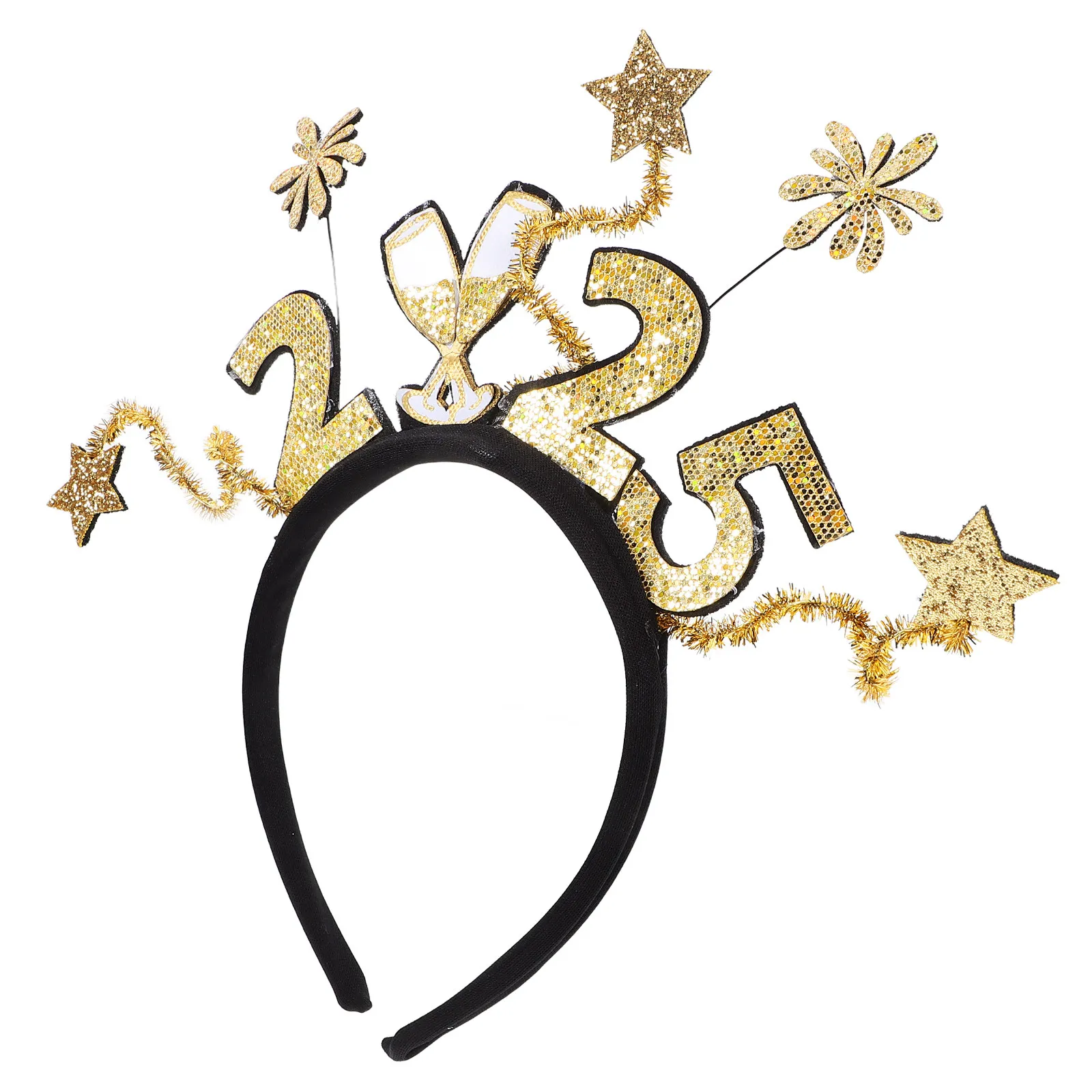 New Year Headband 2025 Number Elegant Cloth Plastic Iron Wire Headwear Party Accessory for Festival Photo Prop