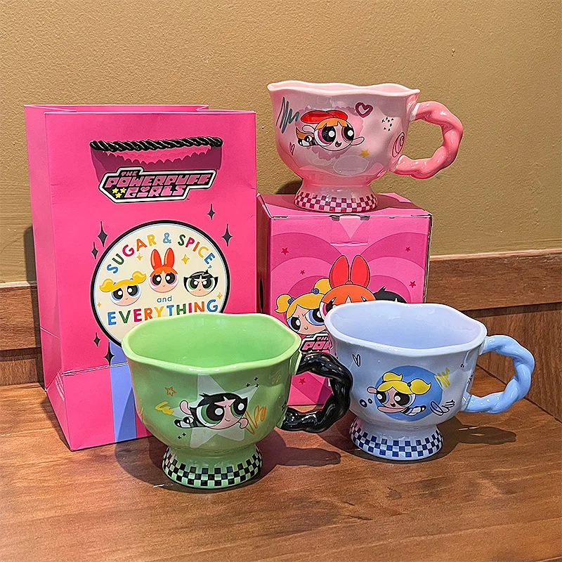 Taza de cerámica The Powerpuff para niñas, taza de agua de alta belleza, taza de desayuno de leche para el hogar, regalo de cumpleaños, nueva niña