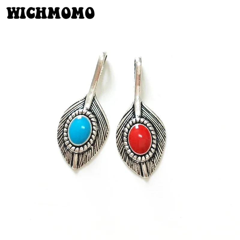 Fashion 8pcs 35*15MM Retro Zinc Alloy  Big Hole Peacock Feather Charms Pendant DIY Earrings Necklace Jewelry Accessories