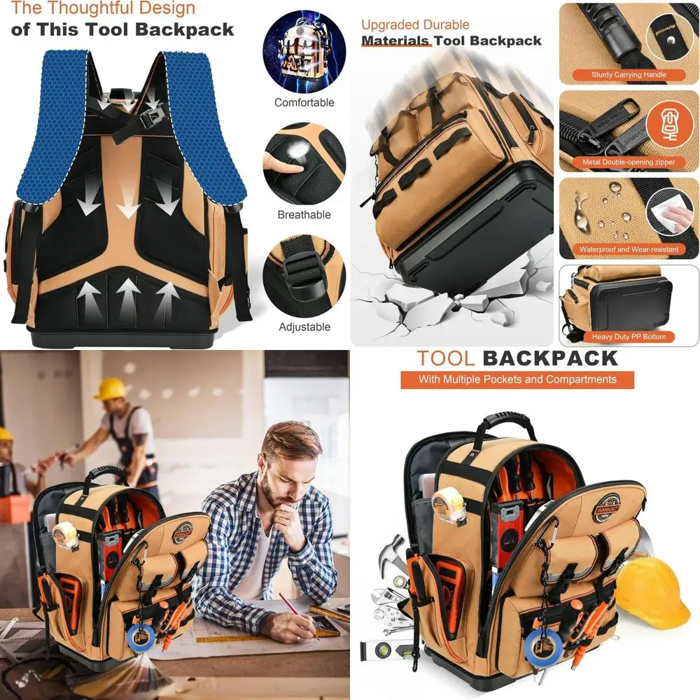 

Heavy-Duty Tool Backpack with 89 Pockets, Laptop Section, Combination Lock, 1680D Fabric for Professionals