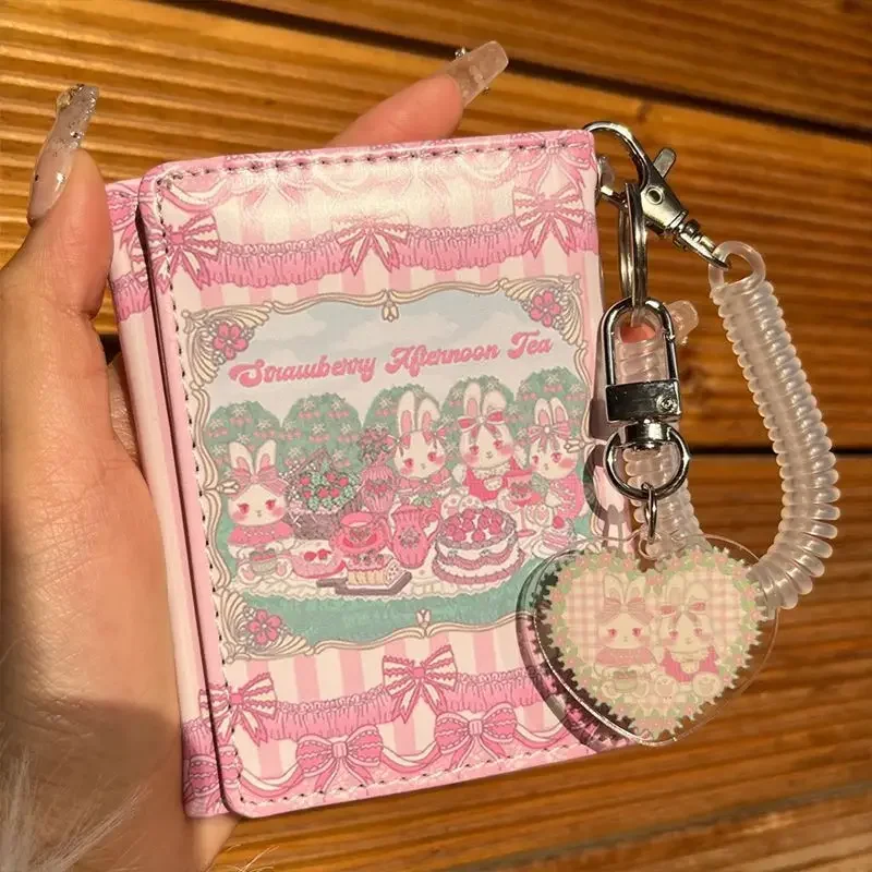 Xiuya-billetera bonita rosa para mujer, billeteras plegables de conejito bonito a la moda con dibujos animados, tarjetas pequeñas, bolso estético