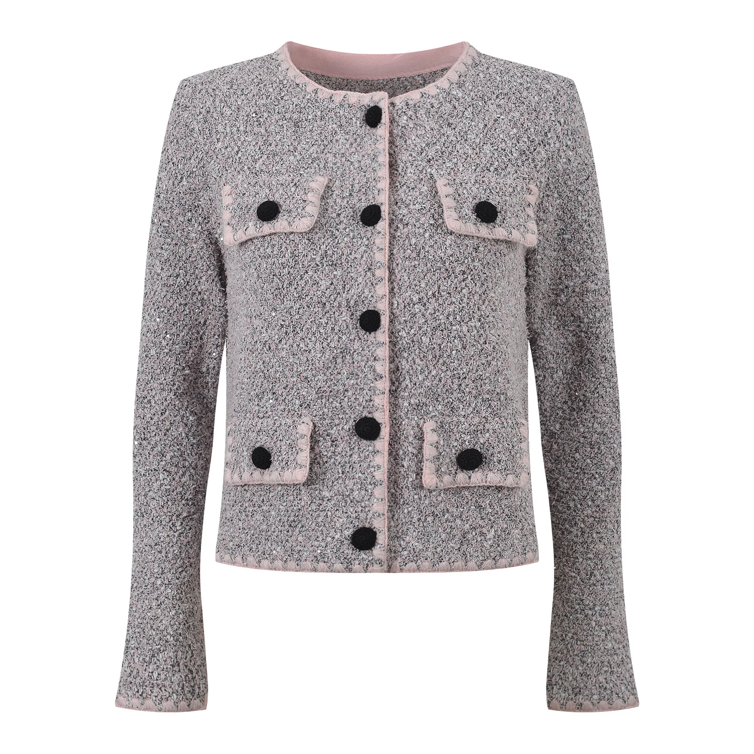 E Cárdigan Corto con Cuello Redondo Abierto, Top de Moda para Mujer, Versión de Alta Gama, Estilo Europeo, Prenda Exte...