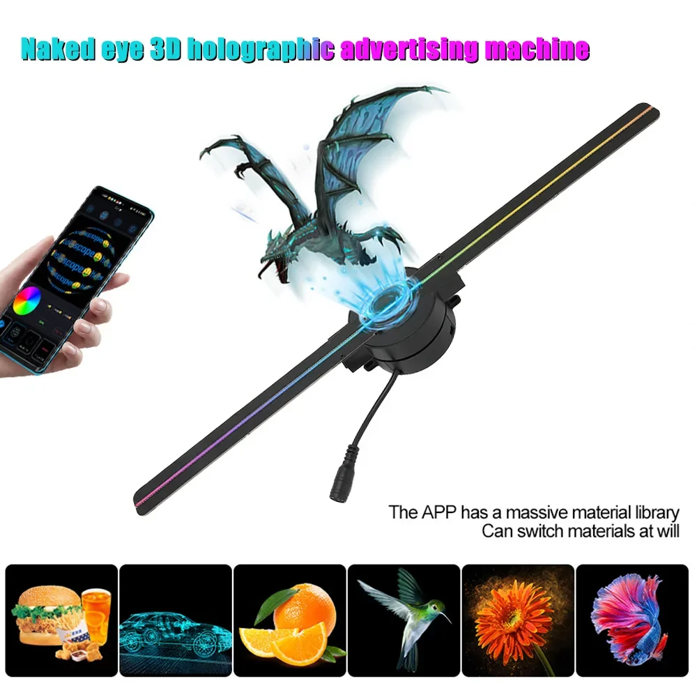 Christmas Naked Eye 3D Holographic Fan Screen Stereoscopic Display Projection Light 42cm Suspended Imaging Advertising Machine