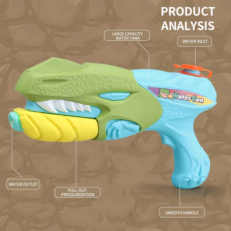 Pistola de agua de gran capacidad para niños, pistola de agua potente de dinosaurio con Largo Alcance de tiro, juguetes al aire libre de verano para