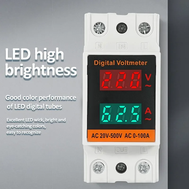 Dual Display Combination Rail Type Single Phase Digital LCD Dual Digital Din Rail Power Meter AC Voltmeter Ammeter Energy Meter