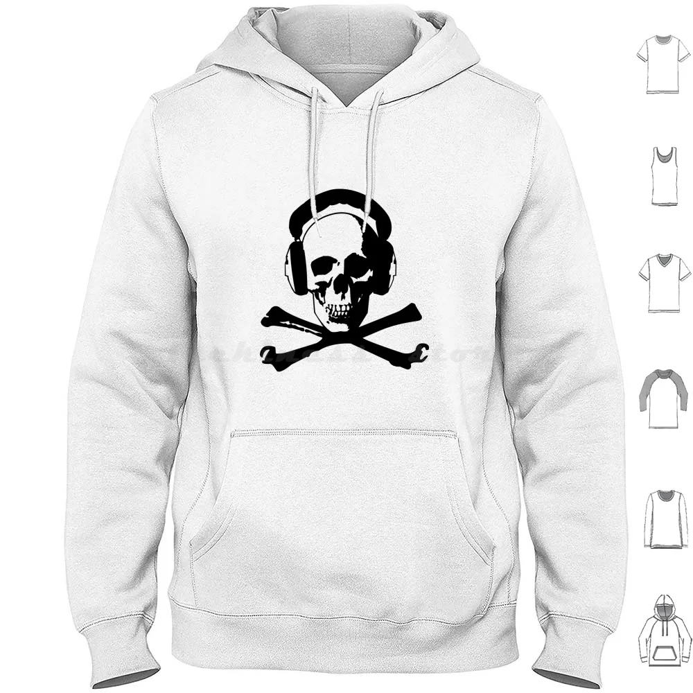 Skull & Headphones Hoodie cotton Long Sleeve Skull Headphones Street Art Skull Art Dee Jay Dj Music Best Selling Top