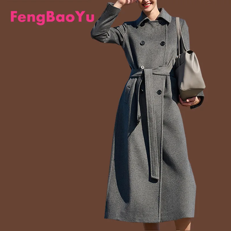 Fengbaoyu Autumn and Winter Hepburn Double-sided Cashmere Coat Lady's High-end Double-breasted Wool Coat  Jacket Women Clothing