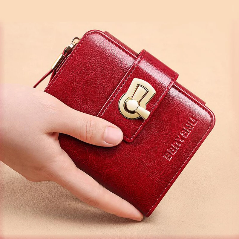 Fashion Women's Wallet Small Zipper Card Holder Coin Bag Large Capacity Cowhide Genuine Leather Purse for Girls Birthday Gifts