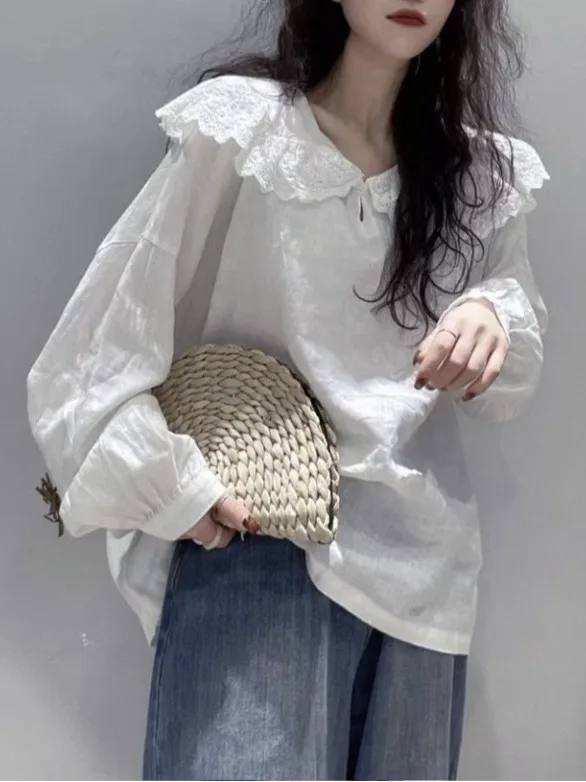 Dulce Sle algodón Lino cómodo blanco irt muñeca Collar diseño Quali Faion mujer Premium primavera otoño largo Sve