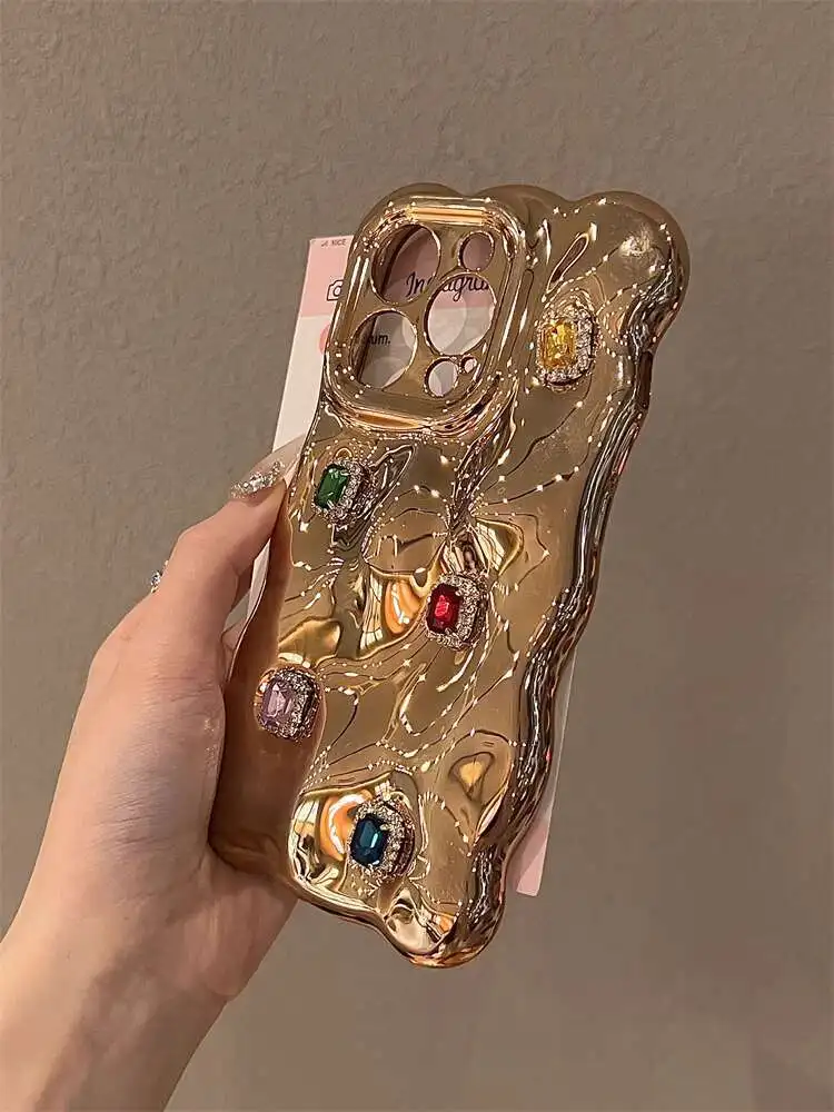 جراب هاتف فاخر بنمط منقوش من الجلد لهاتف أيفون ، غطاء بلون واحد ، حرف ذهبي ، موضة المد والجزر ، أيفون 15 ، أيفون 14 ، أيفون 13 ، أيفون 12 برو ماكس ، ساخن