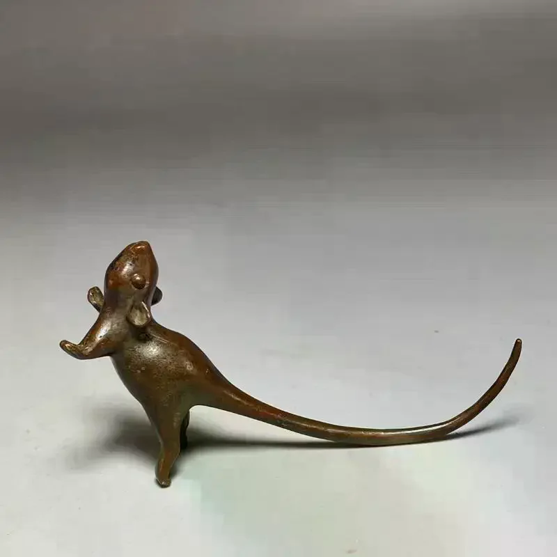 Mouse Miniature Figurine Chinese Style Tea Pet Vintage Pure Copper Rat Ornament Home Decoration Accessories Long Tail
