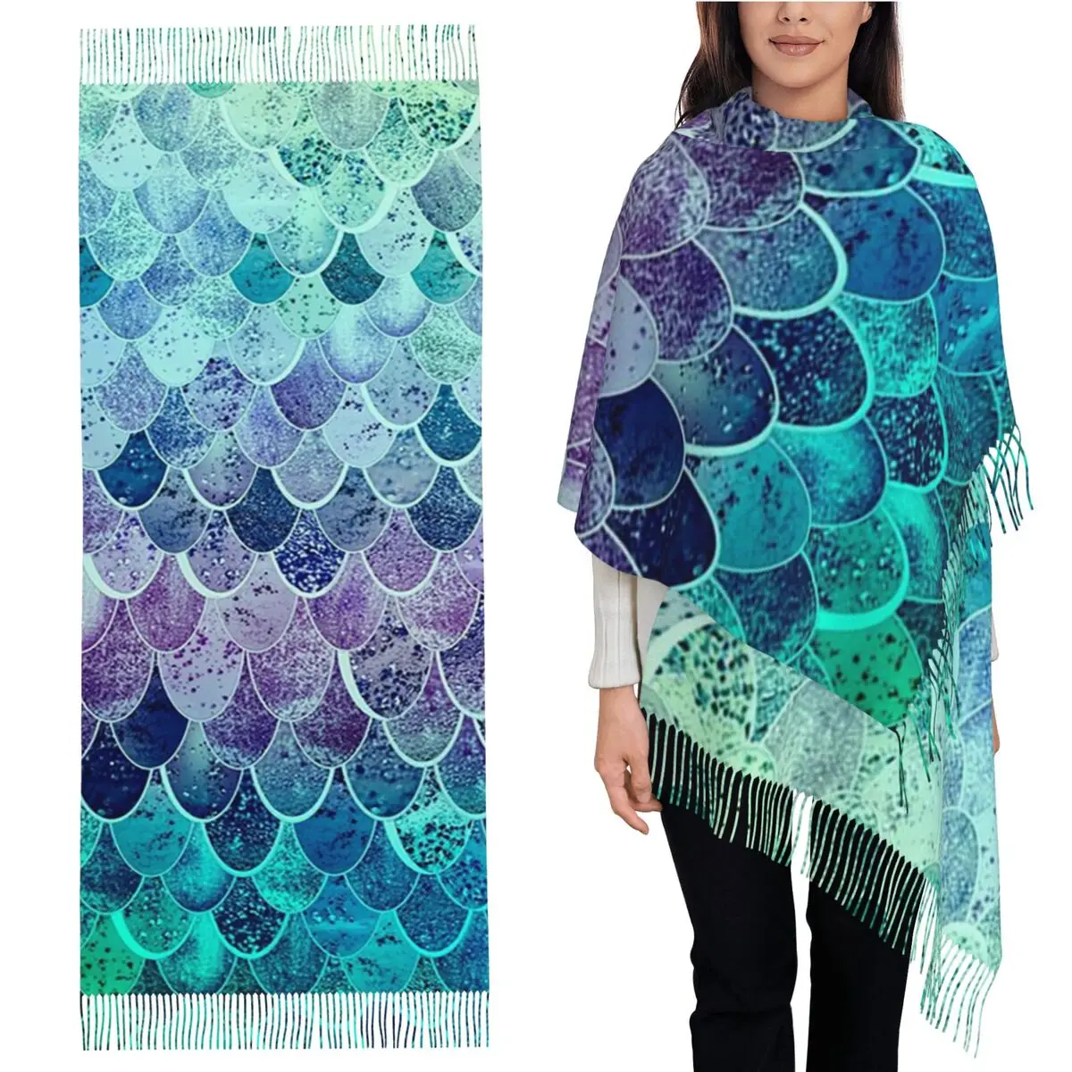 

MAGIC MERMAID RAINBOW шарф с кисточками для женщин мягкие теплые шали и накидки длинная осенне-зимняя шаль