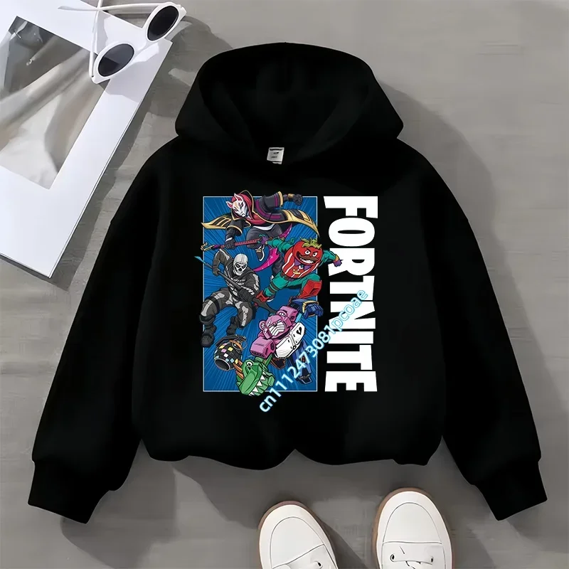Sudadera con capucha para niños de 1 a 12 años con estampado de dibujos animados de Fortnite, top informal, manga larga para primavera y otoño, adecuada para