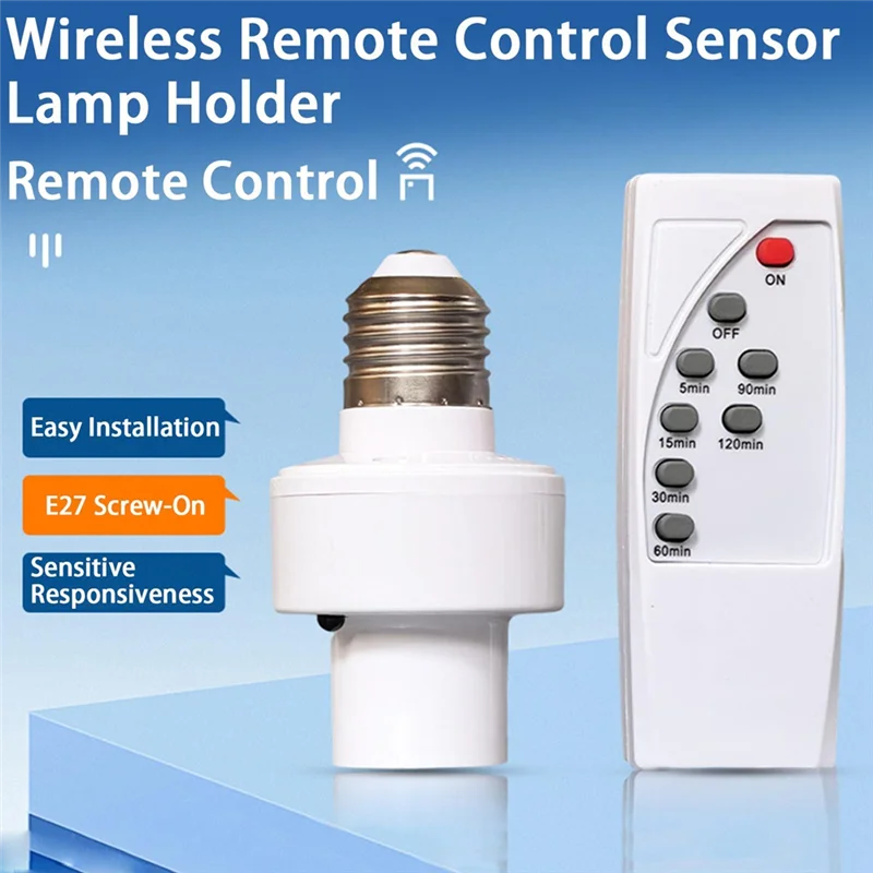B08B-E27 Bulb Base Holder Remote Control Light Bulb Socket Timing Function Wireless Lamp Base Holder For Closet Bedroom Attic