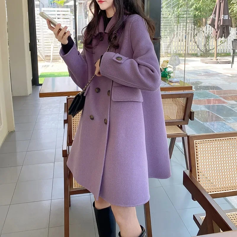 High quality Women Woolen Coat Autumn Winter 2025 New Korean Loose Double-Sided Cashmere Wool Coat Female Overcoat  Outerwear