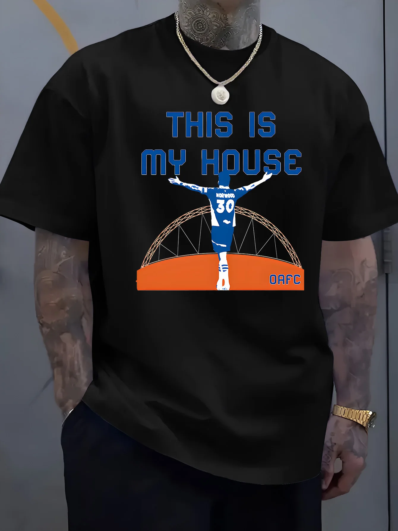 New Men Black Crew Neck Tee This Is My House Number 30 Football Player Stadium Arch OAFC Soccer Fan Casual Cotton Male Tops
