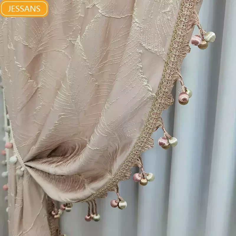 

Customized Pink Gold Embossed Lace Shading Curtains for Bedroom Living Room French Window Balcony Window