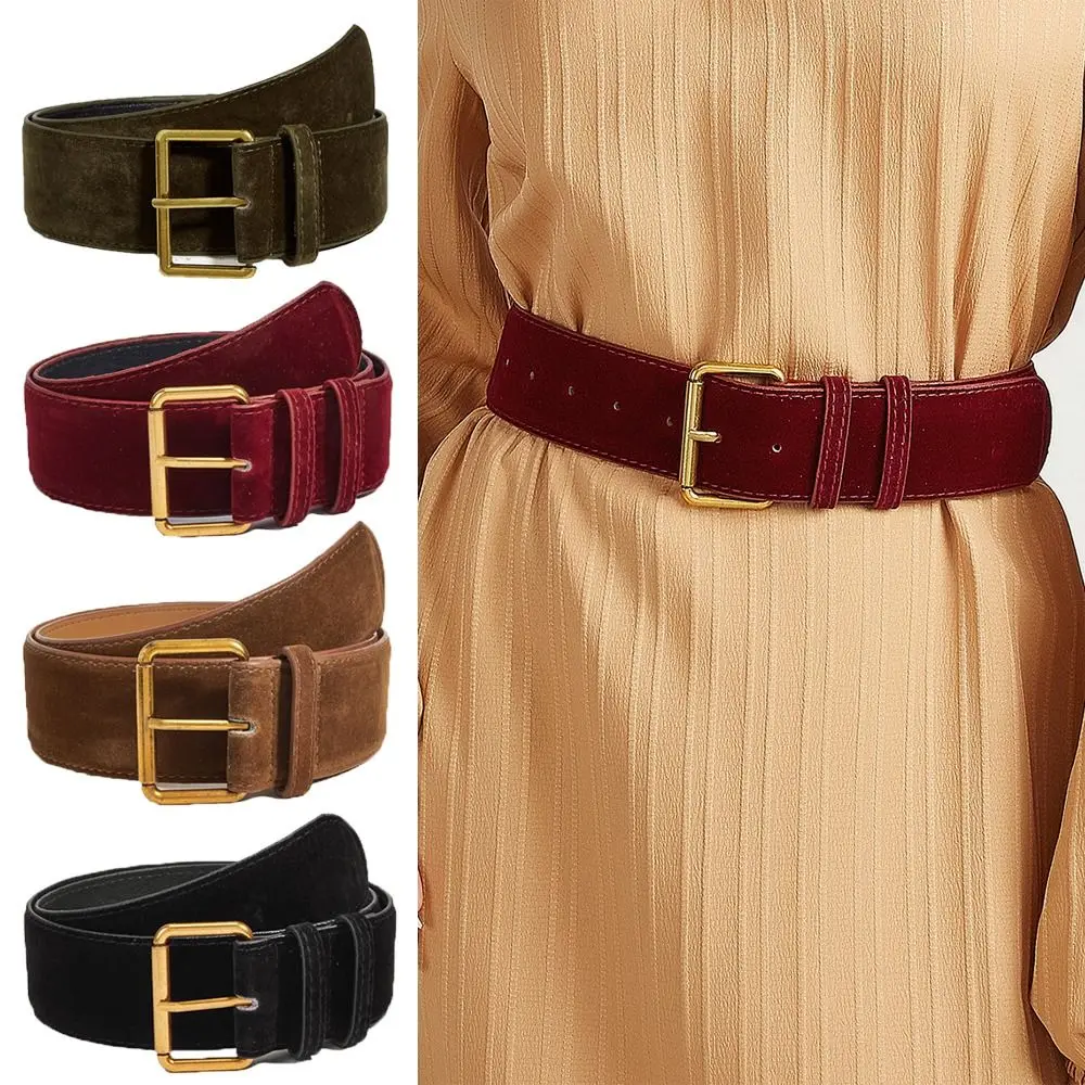 Cinturón Ancho de Cuero de Gamuza de Diseño de Lujo para Mujer, Cinturón Casual Moderno con Hebilla, Cinturón Versátil para Vestidos y Pantalones, Regalos