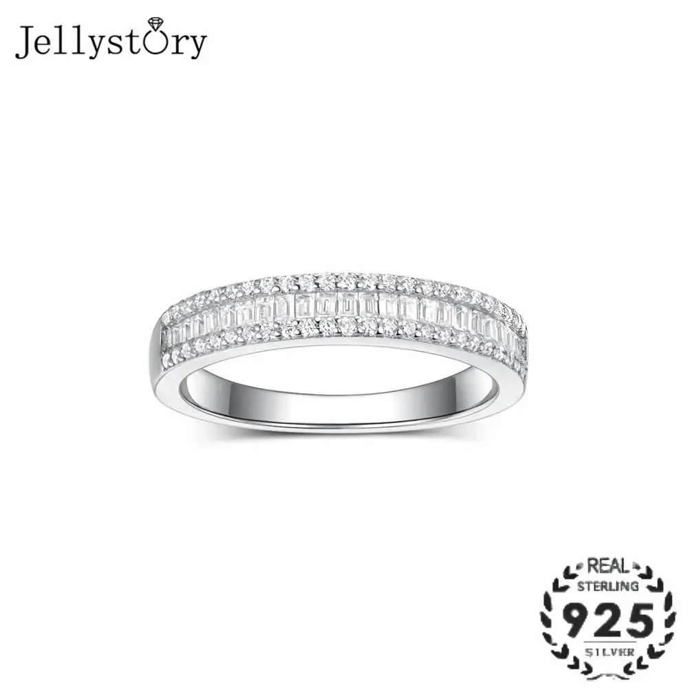 JellyStory Moissanite Ring for Women, S925 Sterling Silver Full Inlaid Row Design, Minimalist Niche Gift for Her