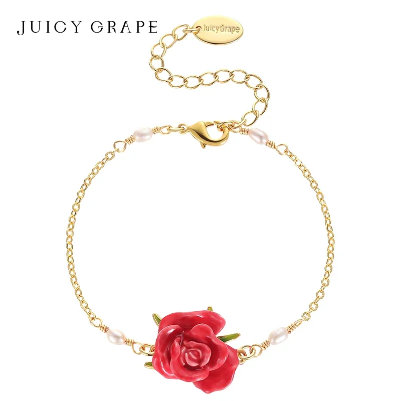 

Juicy Grape Red Rose Flowers Bracelet for Women Adjustable Bracelet Fine Jewelry with Handmade Enamel Design the Perfect Gift