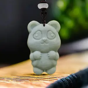 Natural Real Jade Bear Pendant Necklace Carved Jewelry Stone Luxury Amulet Accessories Chinese Vintage Talismans