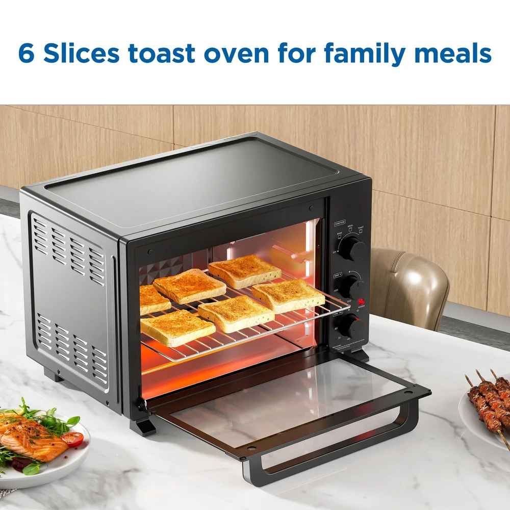 32L Toaster Oven 1500W 6 Slice Family Size Easy Clean Mechanical Control Baking Broiling Toasting with Accessories Crumb Tray