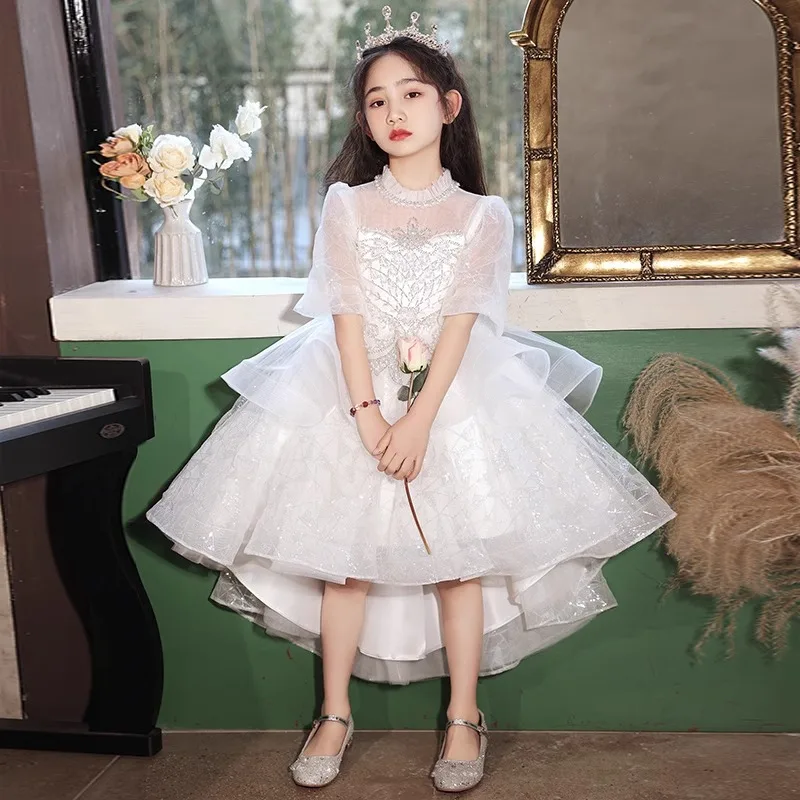 

2024 summer hot selling new Children's Super Fairy Dress Princess Dress Children's high-end white evening dress princess dress