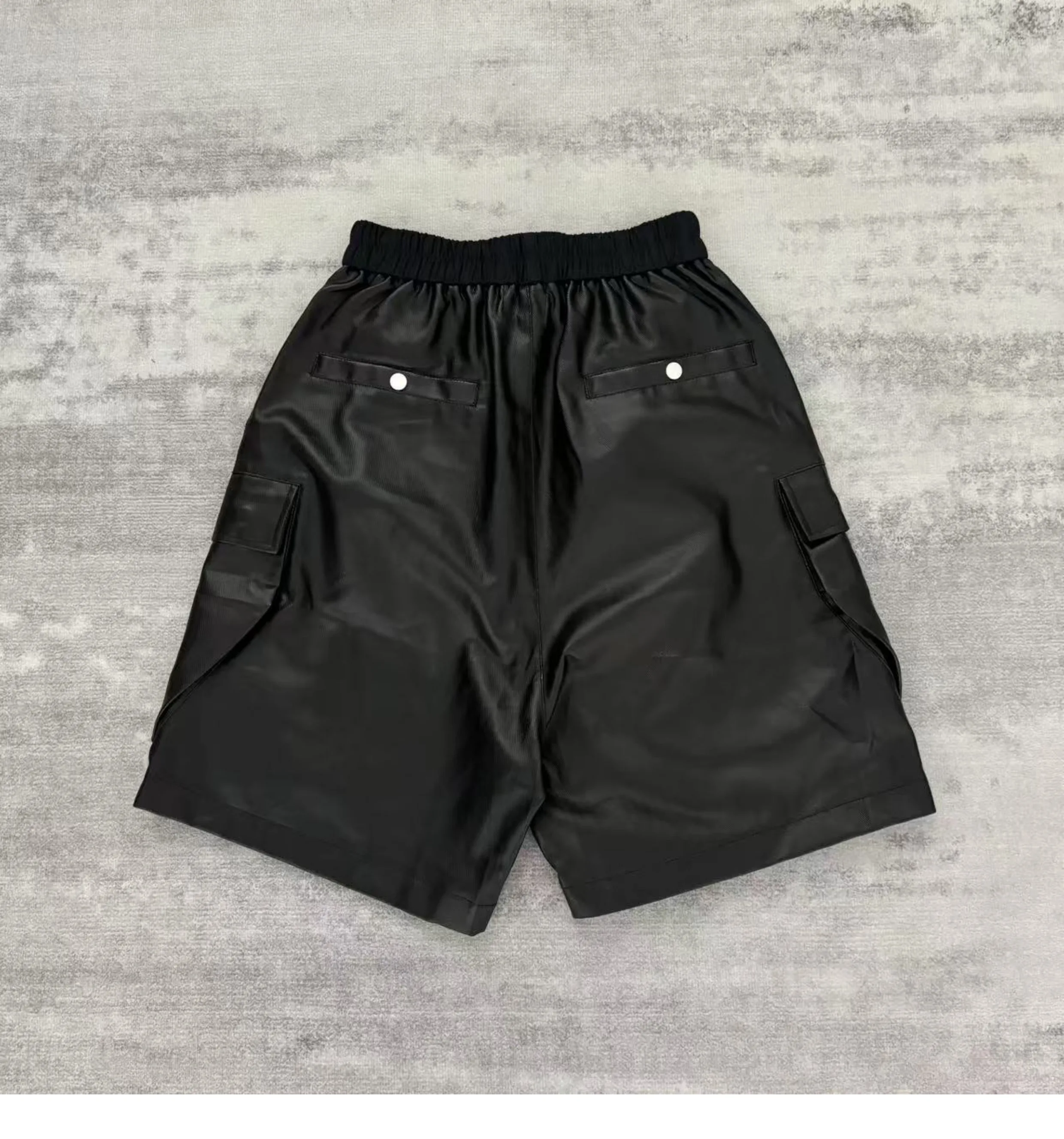 شارع العليا الظلام RO نمط الجلود واسعة الساق السراويل الرجال الظلام نمط عمال متعدد جيب دراجة نارية الصبي خمسة أرباع السراويل #2