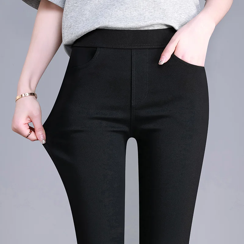 Slim Fit Black Elastic Ladies Pencil Pants Spring Autumn Thin Outerwear Base Layer Pants High Waist Length Seven to Nine