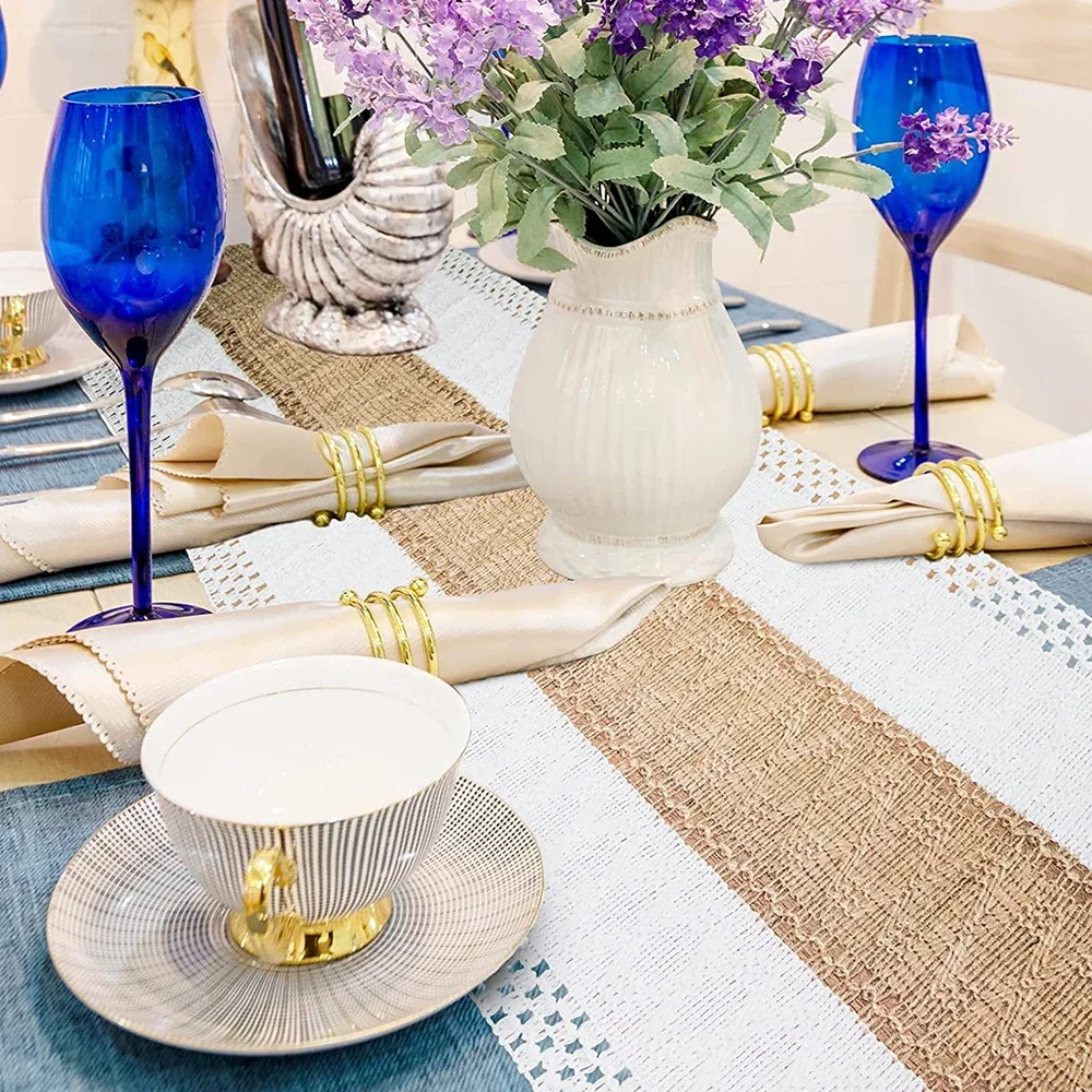 Boho Table Runner, Macrame Table Runners, Cream & Brown Farmhouse Table Runner with Tassels for Bohemian Wedding