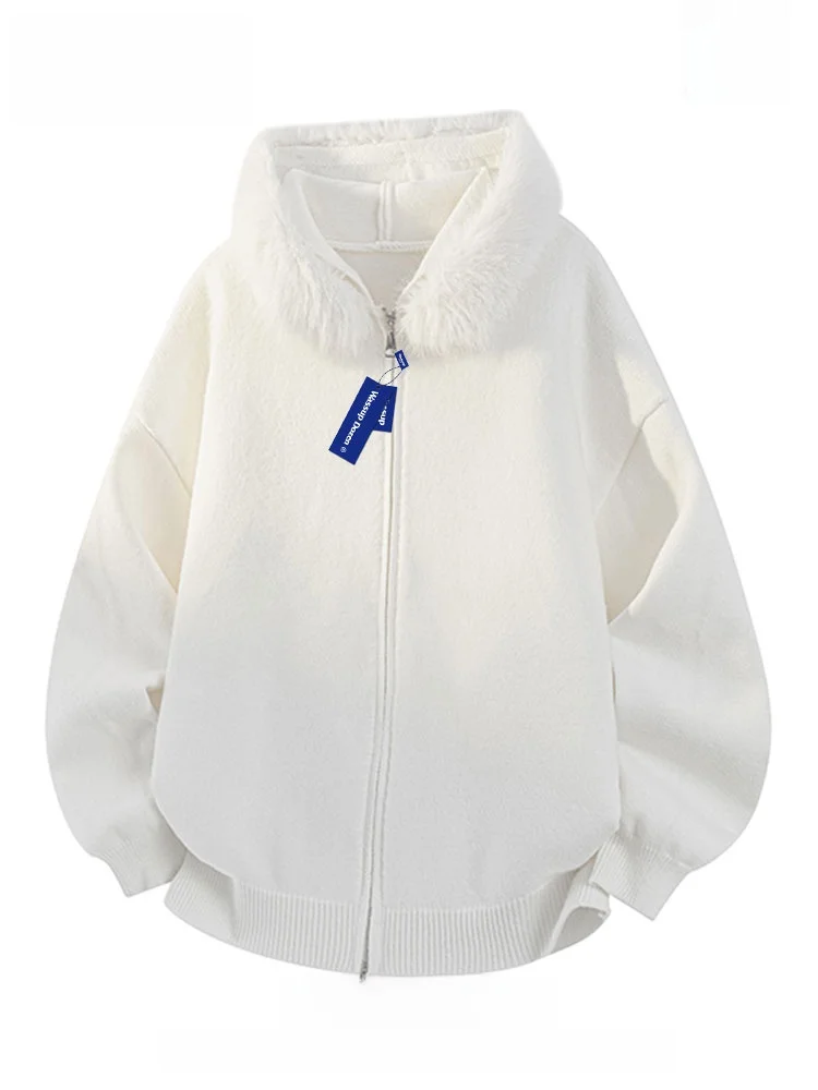 

Вязаный кардиган-свитер унисекс Wassup Dozen Vintage Color Lazy Sle, свободного кроя, с капюшоном, для осени и зимы