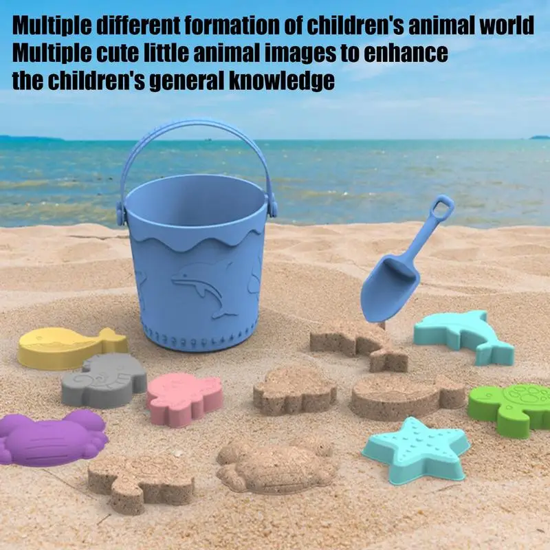 Conjunto de brinquedos de areia de silicone para crianças, brinquedos de praia ao ar livre, sandbox com saco de malha portátil