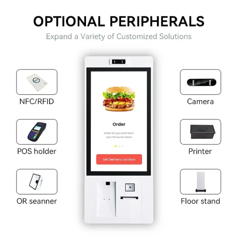 Macchina per chiosco di pagamento per ordini self-service montata a parete personalizzata da 23,8 27 pollici per ristoranti, centri commerciali, ordini automatici di alimenti SDK