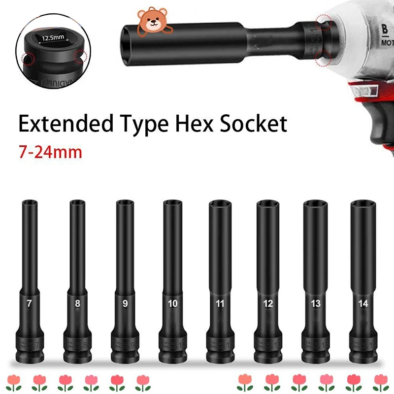 Clé à douille à entraînement 1/2, tête à douille hexagonale 8-19mm, outils de retrait de pneus, adaptateur, convertisseur de clé